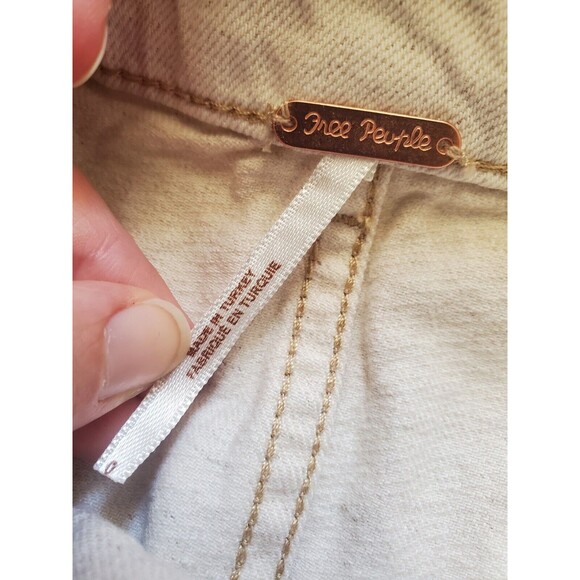 Free People Skirt Women 0 White Denim Mini Stitch Paper Bag Pockets FLAW Read - Picture 3 of 6
